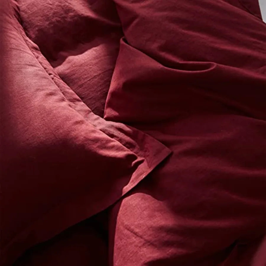 French Linen Duvet Cover Set 88" x 92"- 3 Pieces 1 Comforter Cover2 Pillowcases - Natural Flax Cotton Blend-Solid Color Breatha