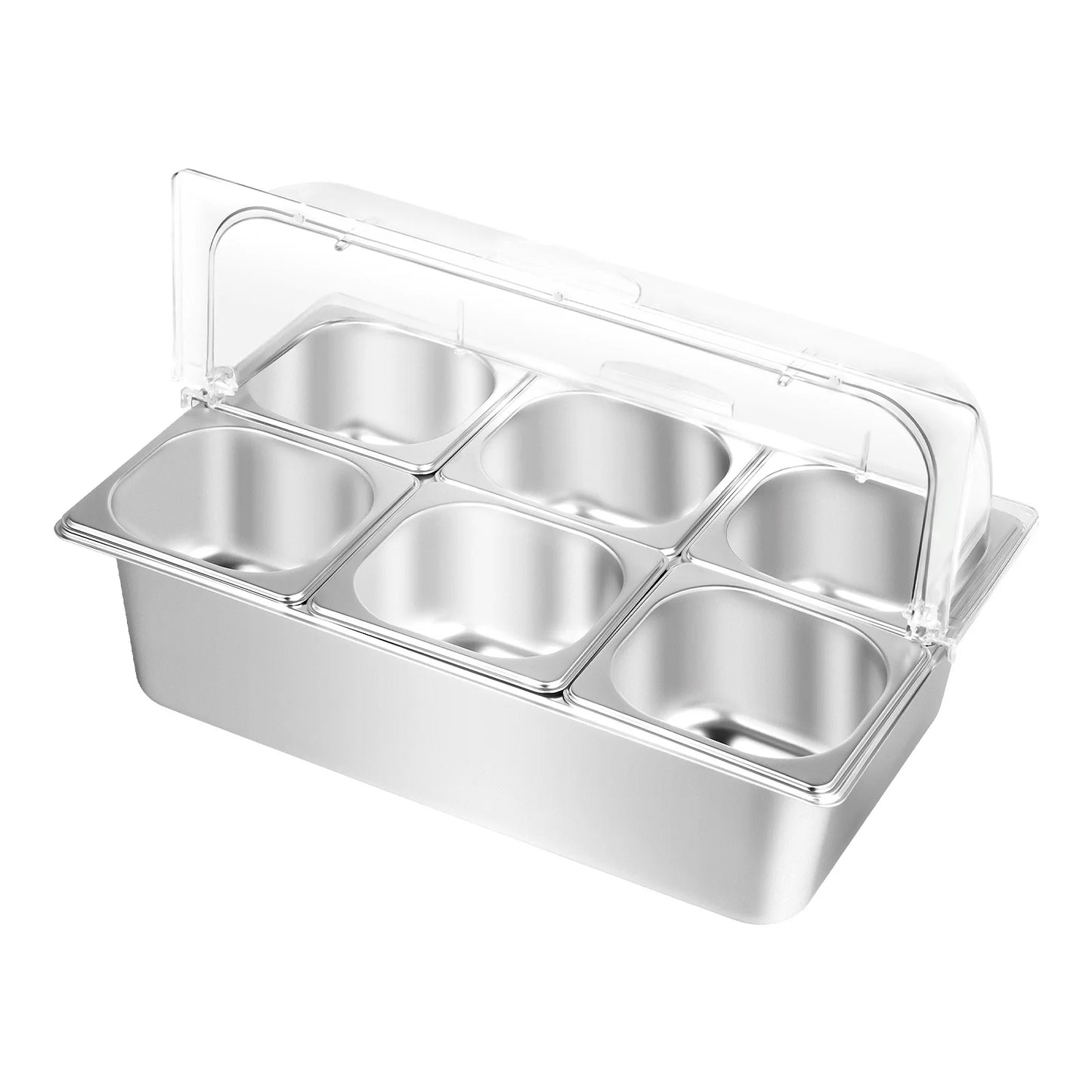 Countertop Food Container 6 Pans Condiment Dispenser Salad Dressing Appetizer Spice Fruit Cold Serving Buffet Tray
