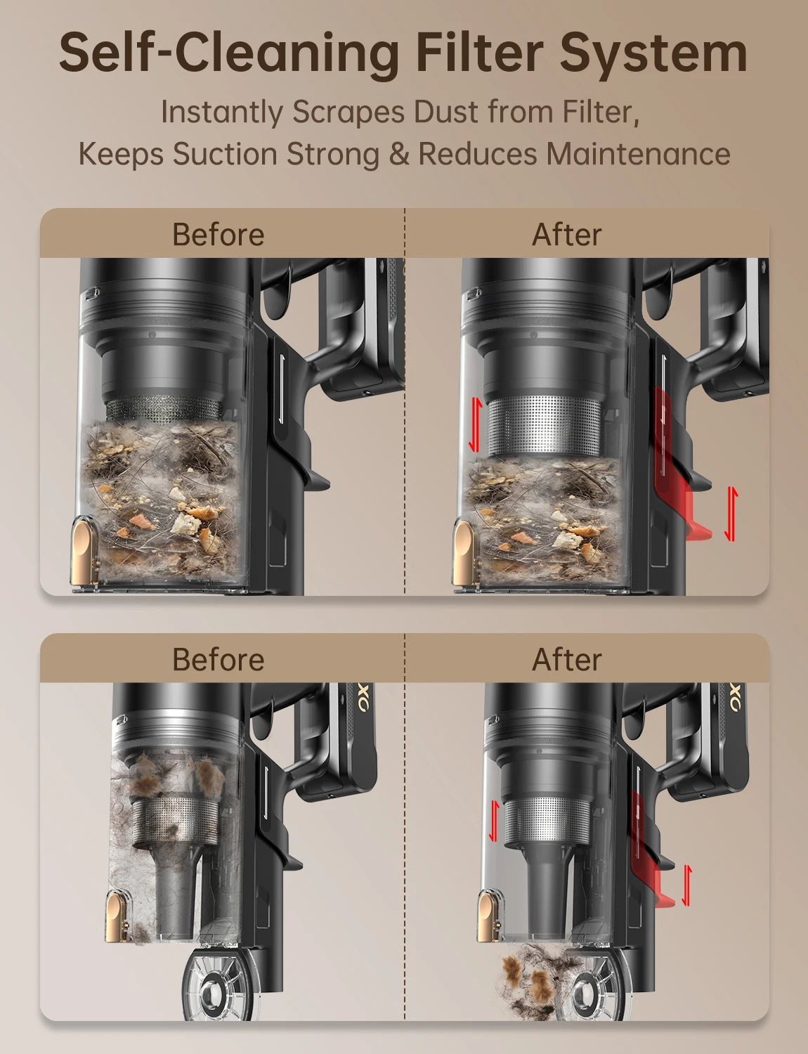 60kPa 600W Cordless Stick Vacuum Cleaner 60mins Runtime Self-Cleaning Roller Self Standing Anti Hair Tangle Wireless Vacuum With Green LED Dust Detection For Home Carpet Pet Hair Cleaning