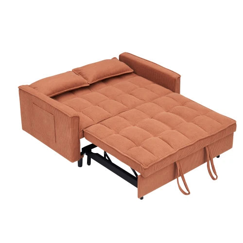Orange folding sofa, adjustable backrest, can be turned into a lounge chair or a single bed, comfortable living room furniture