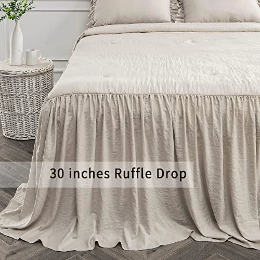 Home Bedding Bedspread Set Quilt - Farmhouse Bedspread Summer Coverlet Bed Spreads, Lightweight Quilt Chic Vintage Bedding Ruff