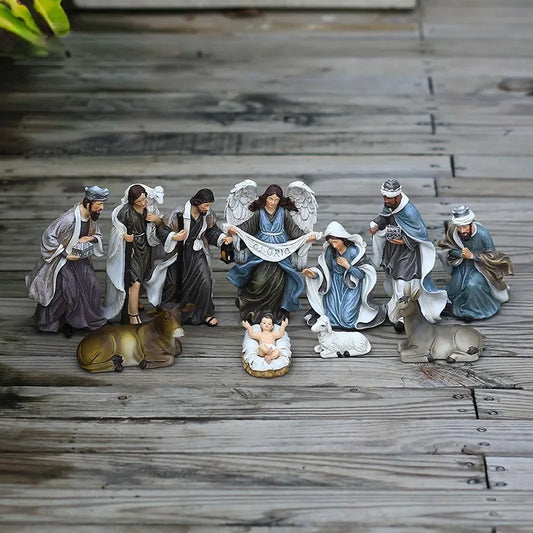 11Pcs/Set 15cm Height Christ Birth of Jesus Ornament Gifts Nativity Scene Crafts Resin Christmas Manger Decoration Catholic Figurines