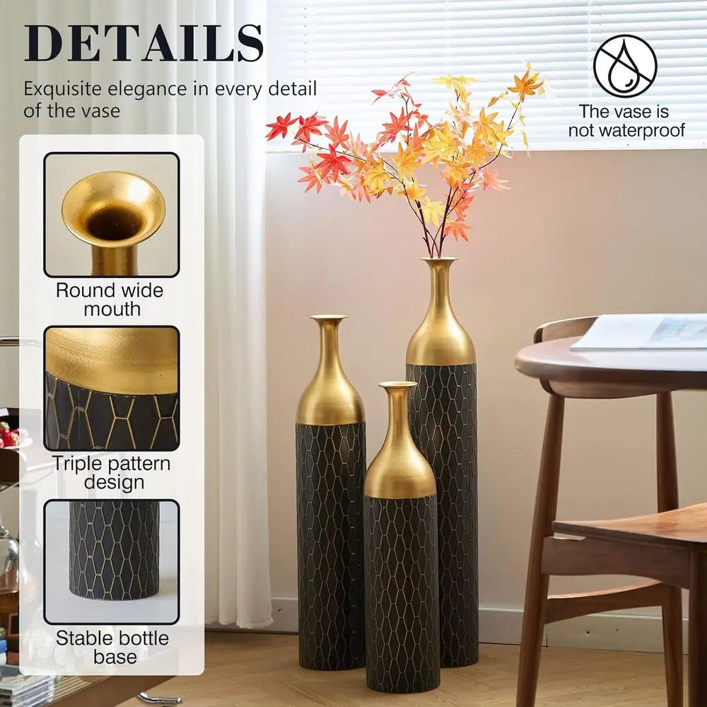 loor Vases, Tall Home Decor Metal Vase Set o 3 Large Glazed Decorative Vases or Wedding Decor, Elegant ern lower Holder or Livin