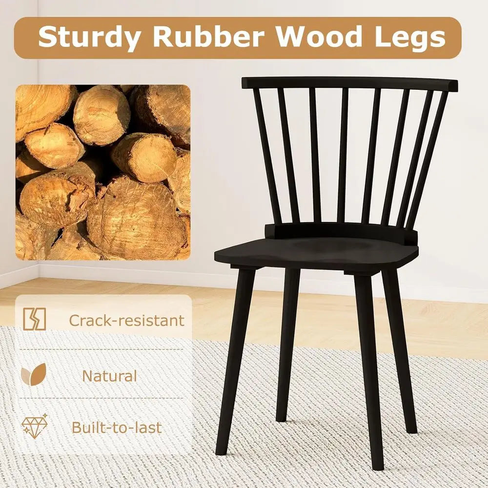 Set of 4 Windsor-Style Solid Wood Side Chairs with Spindle Backs for Kitchen, Dining, or Living Spaces