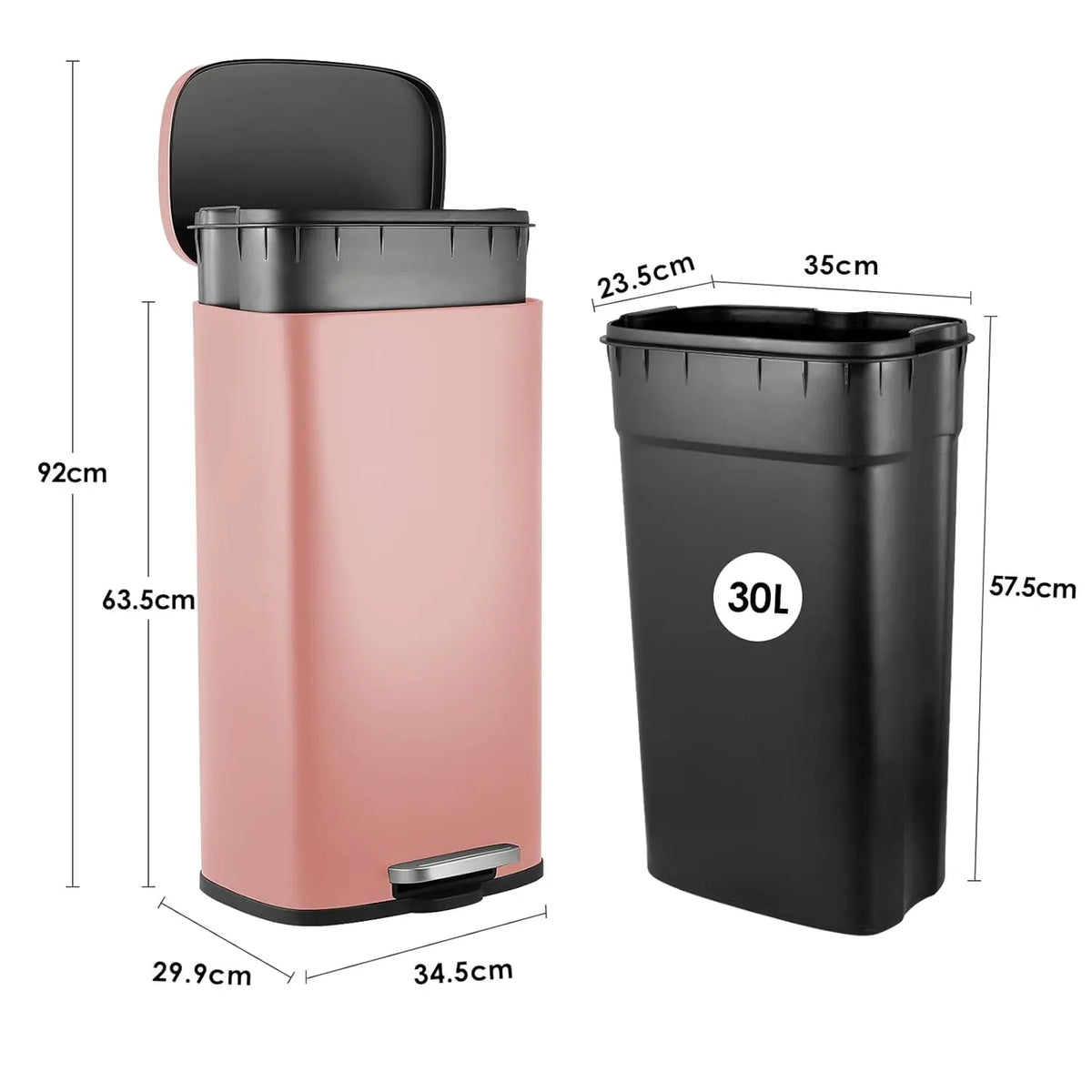 8Gal/30L Kitchen Trash Can,Pedal Waste Bin Rectangular Step Trash Can with Lid Soft-Close,Stainless Steel,Pink