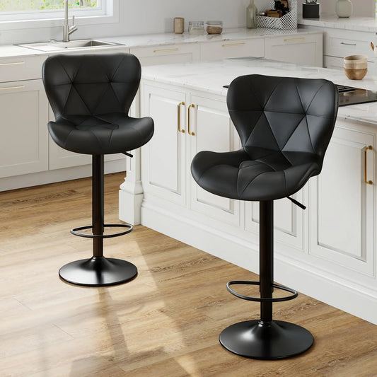 JHK Ergonomic Faux Leather Dining Chairs Set of 2 Adjustable Upholstered Swivel with Curved Backrest Metal Legs For Kitchen