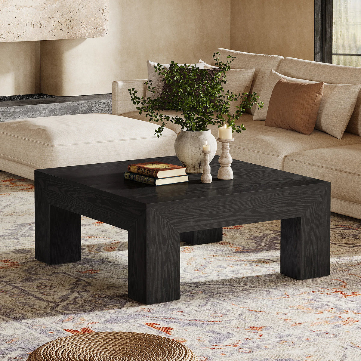 Tribesigns 39.4-Inch Square Coffee Table for Living Room, Farmhouse All MDF Accent Center Cocktail Table with Sturdy Wooden Legs