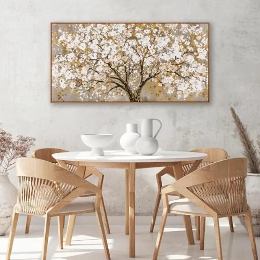 Wall art for living room, bedroom, dining room, home office: gold tree of life on canvas, modern design, gold color, lightweigh