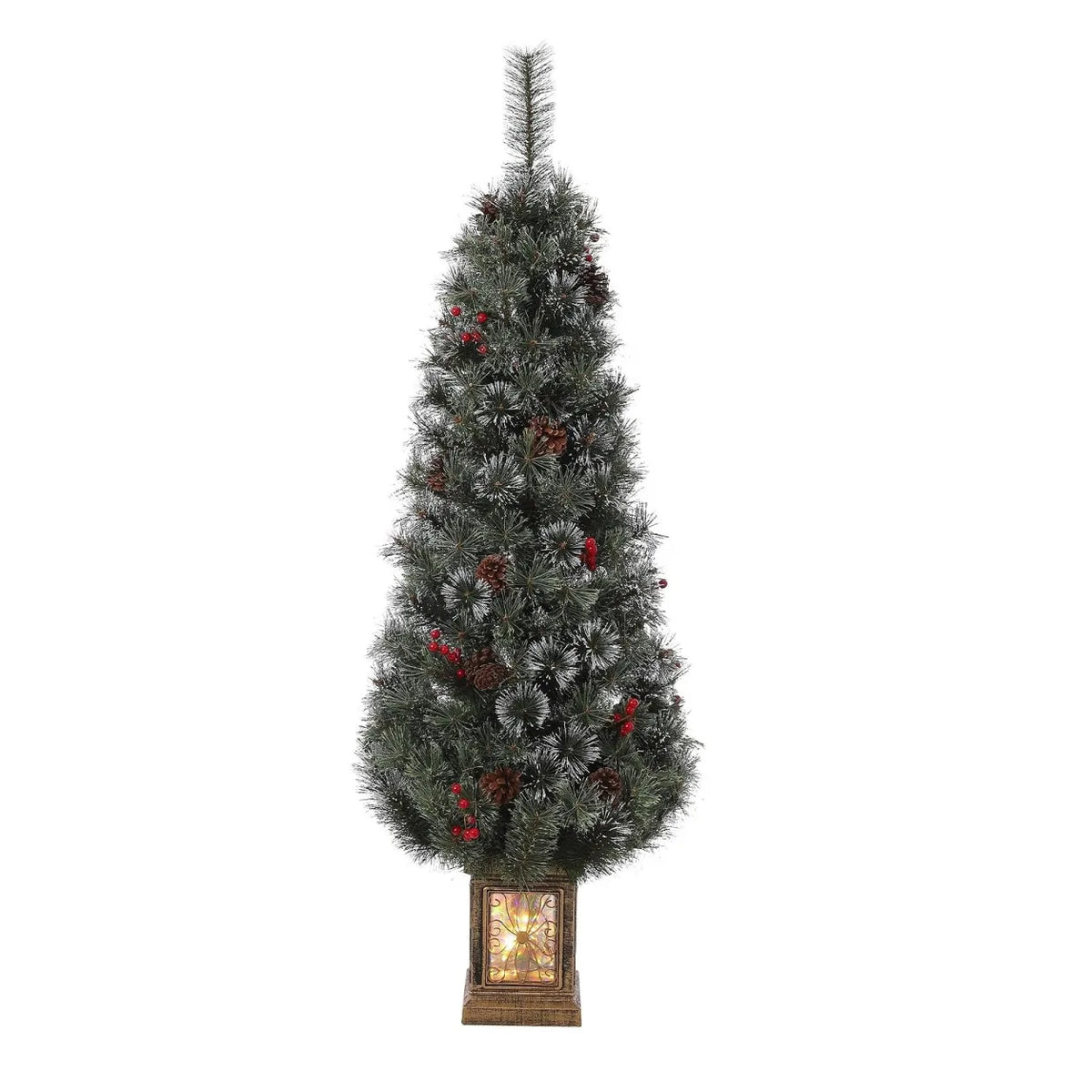 4.5ft Pre Lit Artificial Christmas Tree with 300 LED Lights 8 Modes Timer Battery Operated Realistic Spruce Xmas Decor with Antique Urn Base for Indoor Holiday Home Desk Table Decoration