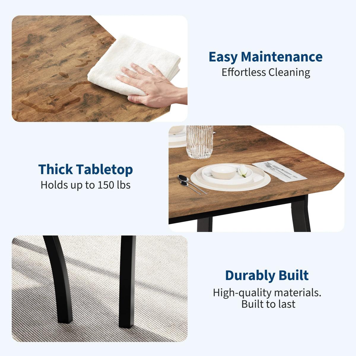 Square Dining Table Set for 4,5-Piece Kitchen Table Set,Farmhouse Compact Kitchen Table with 4 Upholstered Chairs & Metal Frame, Perfect for Small Spaces, Kitchens & Dining Rooms