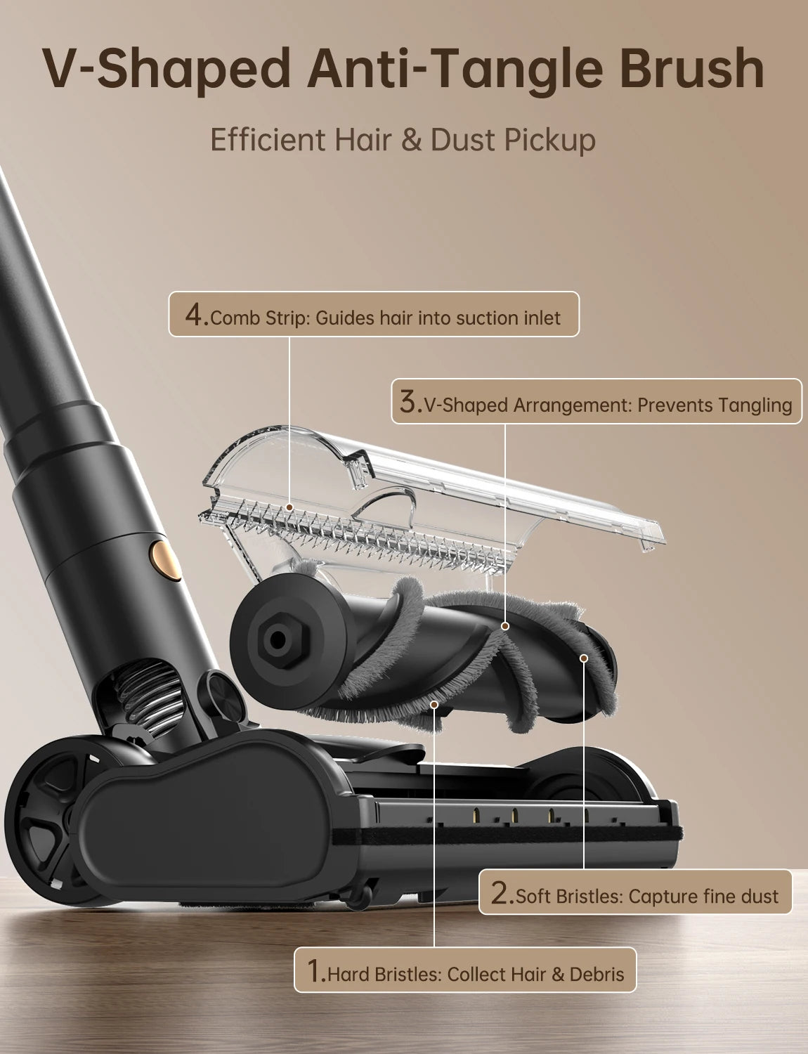60kPa 600W Cordless Stick Vacuum Cleaner 60mins Runtime Self-Cleaning Roller Self Standing Anti Hair Tangle Wireless Vacuum With Green LED Dust Detection For Home Carpet Pet Hair Cleaning
