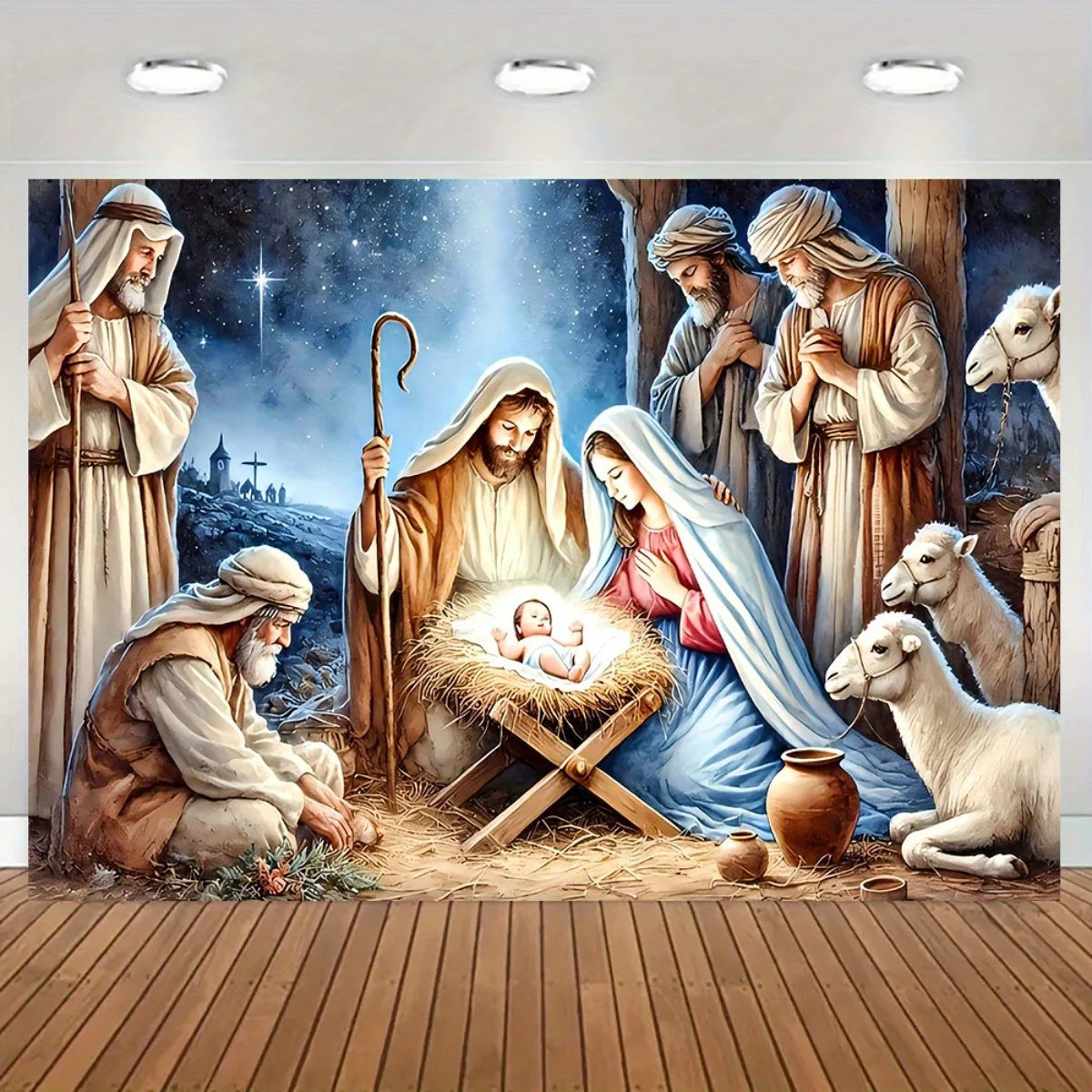 2d Flat Design, A Christmas Manger Scene Banner, Suitable For Decoration Inside And Outside Churches, Weddings, Birthday Parties And Graduation Ceremonies. The Picture Features The Traditional Christmas Manger Background.