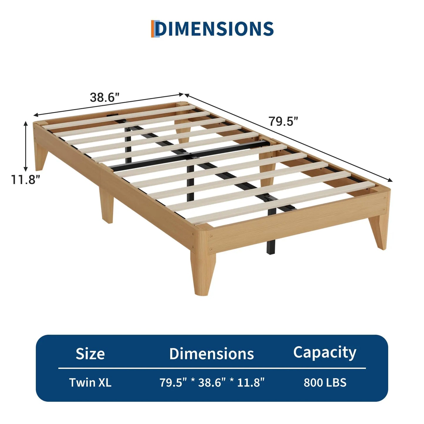 Twin/Twin XL/Full/Queen/King Wood Platform Bed Frame, Wooden Slats & Legs, Sturdy Metal Support, No Box Spring Needed, Easy Assembly