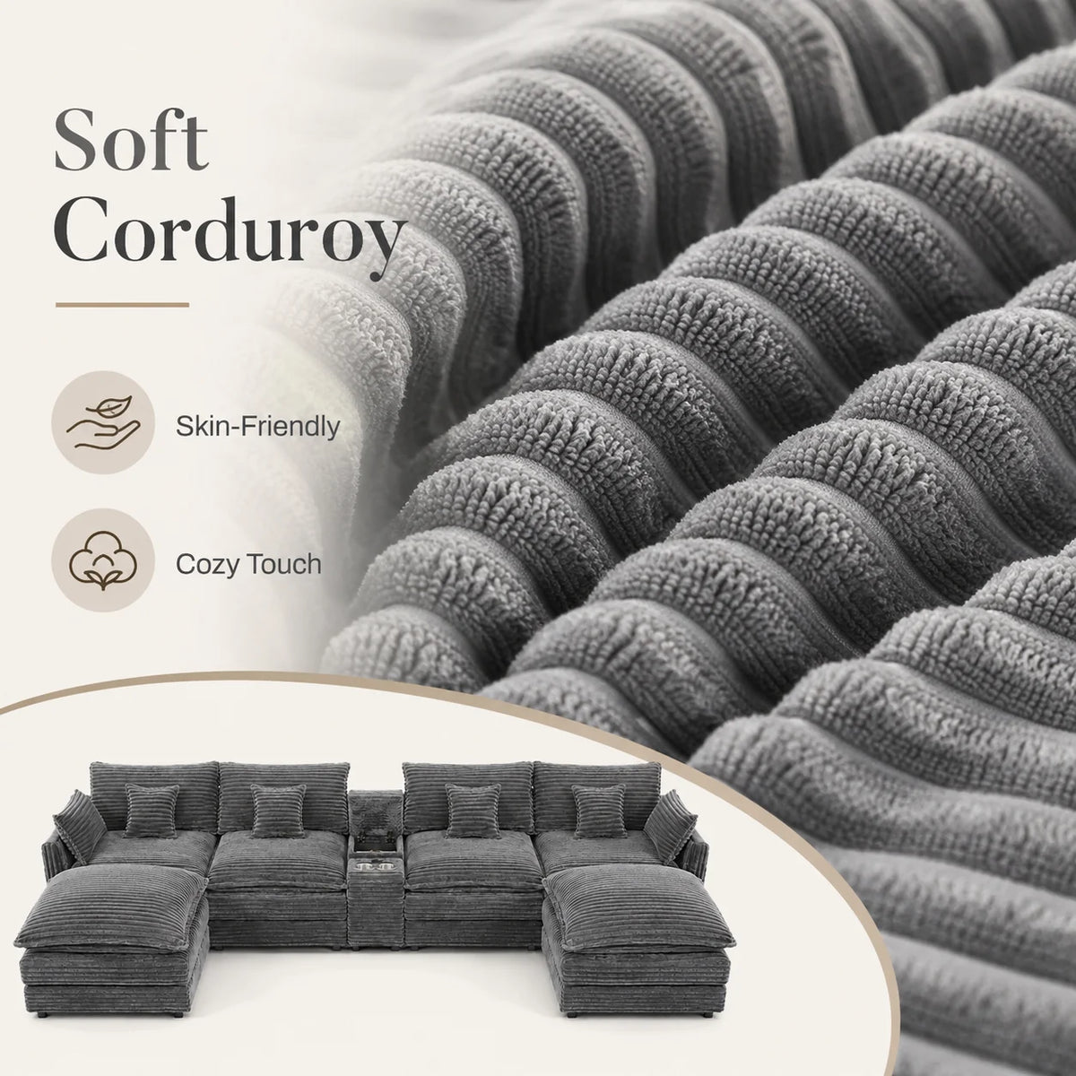 141" 7-Piece U-Shaped Sofa Set, Modular Sectional with Console, Coffee Table & 6 Pillows, for Large Living Room or Office