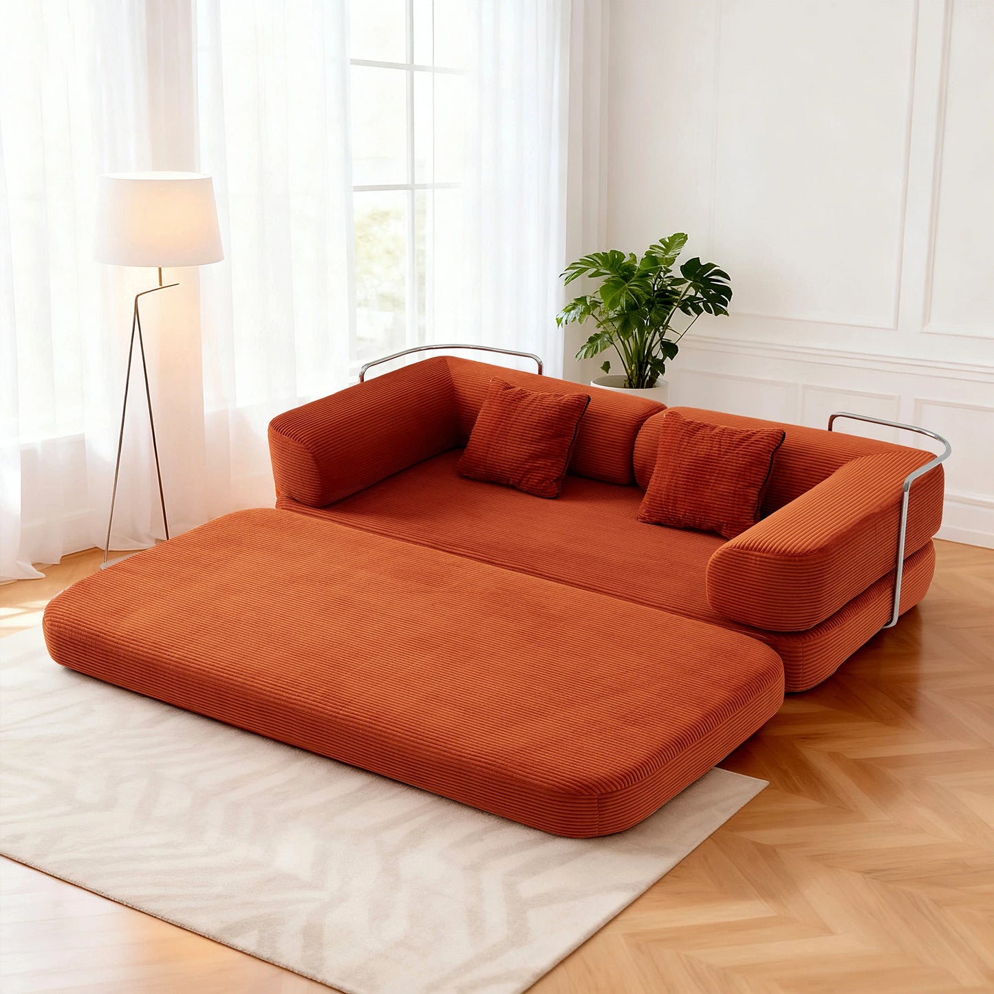 76'' Boneless Couch Futon Sofa Bed Floor Lounge Foldable Convertible Sofa Couch with L‑Shaped Armrests for Living Room Sofas