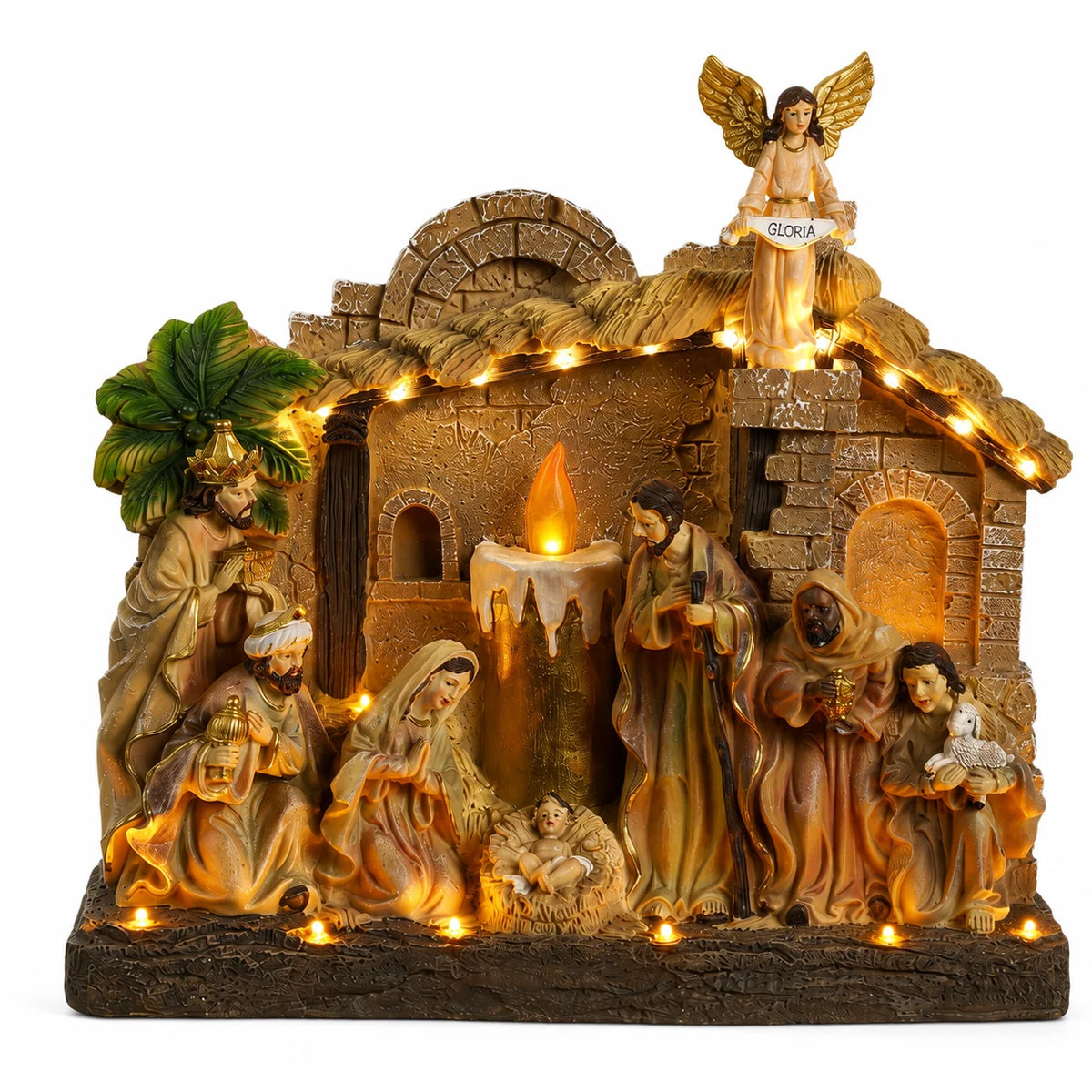 Candle Christ Nativity Desktop Ornament, Rotating Angel, Holy Family, With Religious Music, Window Display Holiday Gift