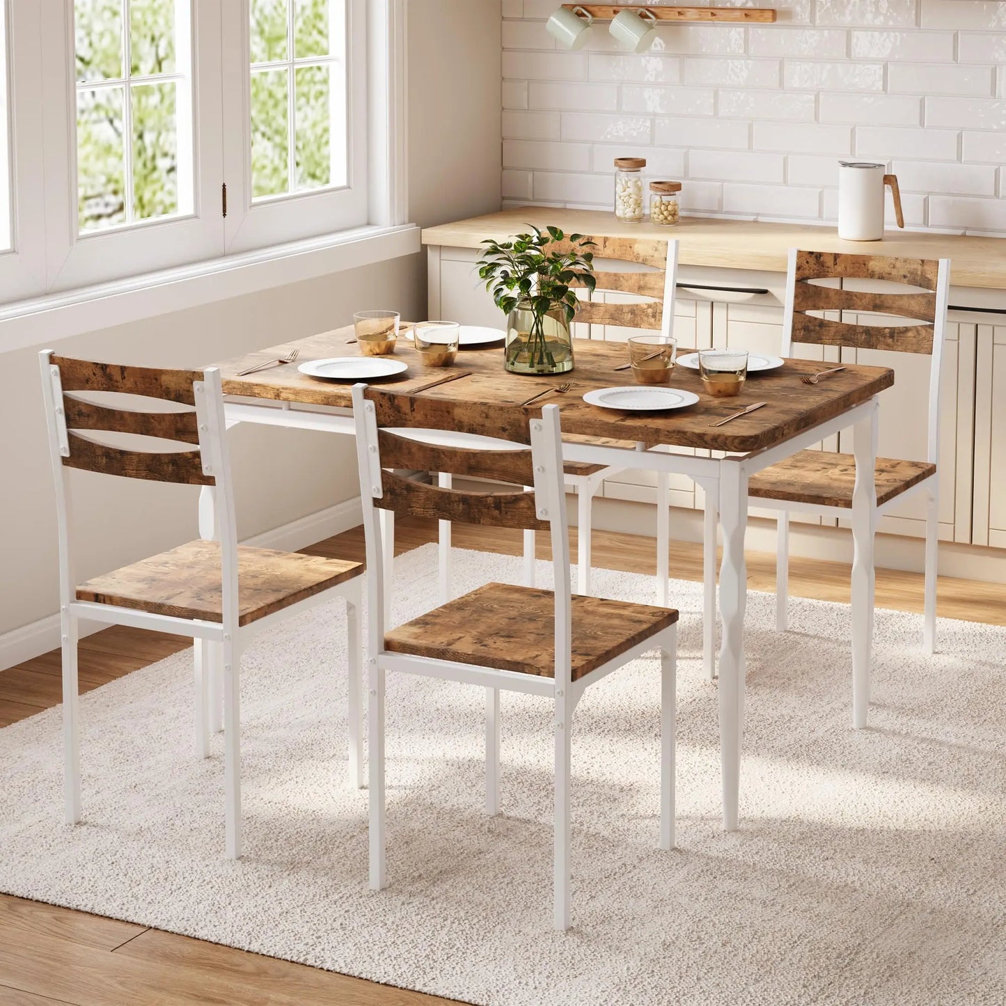 5 Piece Dining Table Set Dining Table And Chairs For 4 Kitchen Table With Spiral Legs For Small Spaces Dining Room Apartment