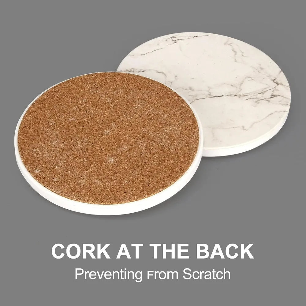 6 Pack White Marble Coaster Set with Gold Holder, Absorbent Ceramic Drink Coasters for Coffee Table, Bar, Home Decor