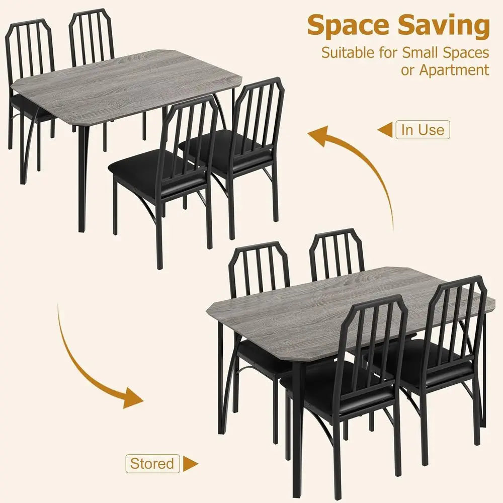 5-Piece Dining Table Set or 4, ern Kitchen Table with Chamered Design and Upholstered Chairs, Leather-Cushioned Seats or Small S