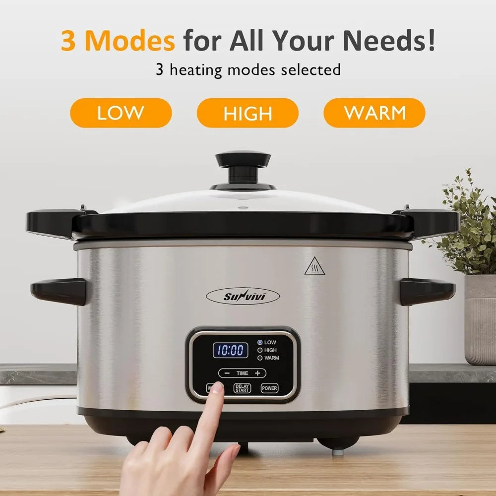 4 Quart Programmable Slow Cooker with Locking Lid Removable Ceramic Pot 3 Heat Settings Timer Mini Food Warmer Dishwasher Safe