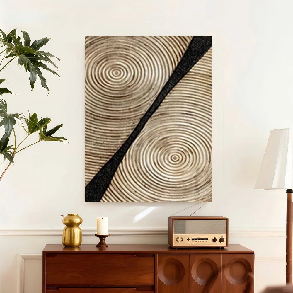 Framed Retro Wood Grain Abstract Canvas Wall Art Minimalist Black Golden Line Texture Wall Decor Pictures Neutral Geometric Beig