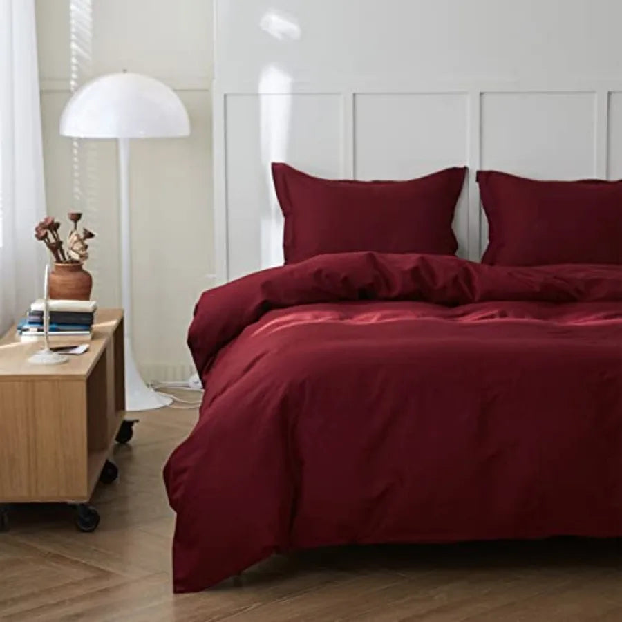 French Linen Duvet Cover Set 88" x 92"- 3 Pieces 1 Comforter Cover2 Pillowcases - Natural Flax Cotton Blend-Solid Color Breatha