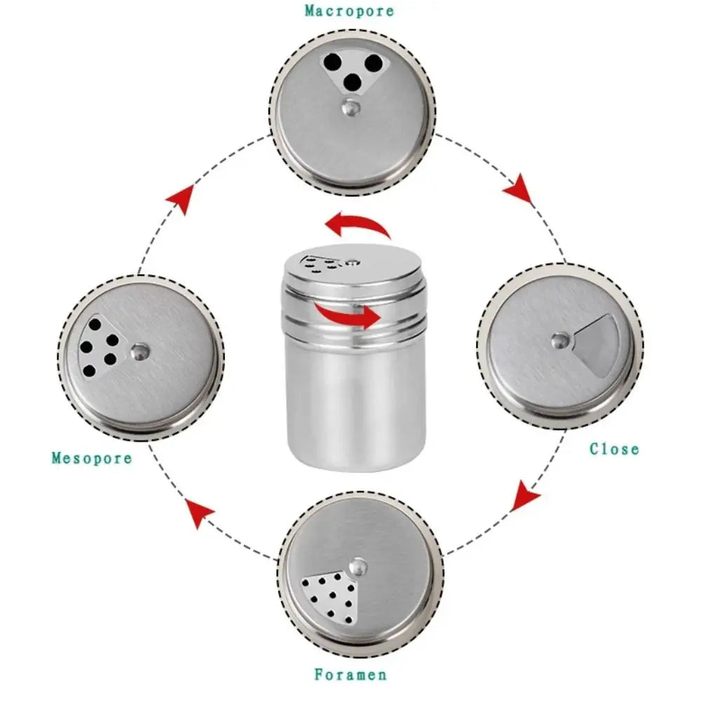 Multi-purpose Stainless Steel Seasoning Jar Salt Sugar Bottle Rotating Cover Kitchen Gadgets Spice Pepper Shaker Spice Jar