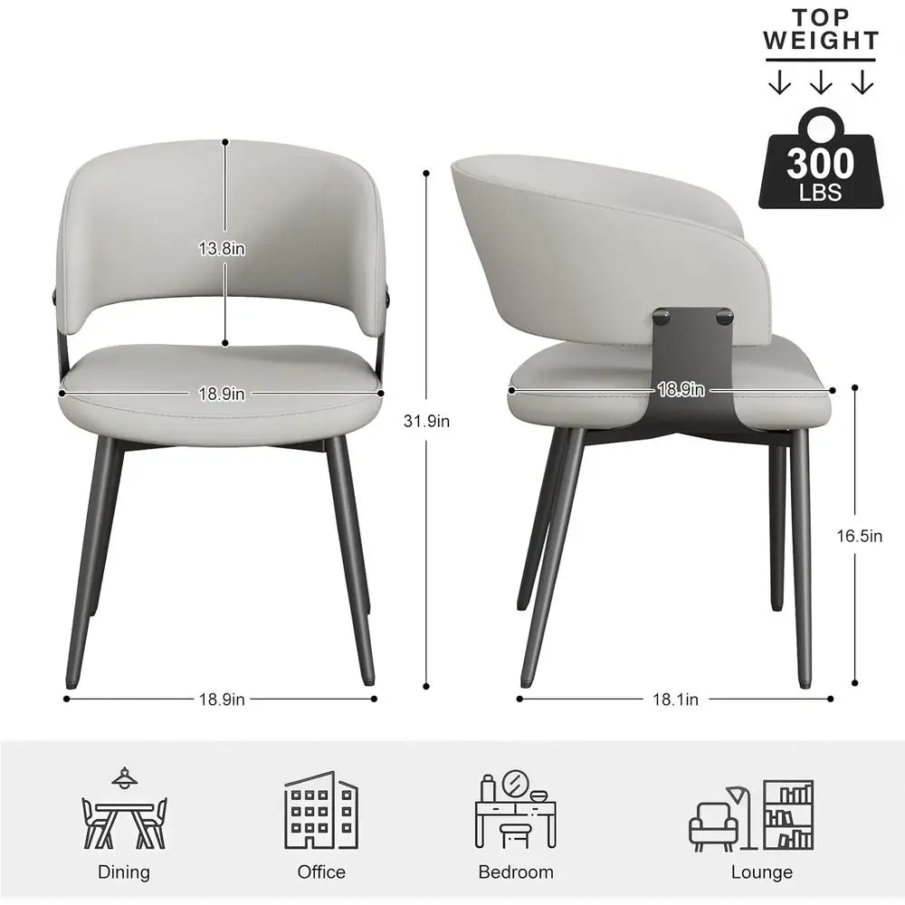 6-Piece Modern Dining Set: Curved Back Leather Chairs with Metal Legs for Kitchen or Dining Room (Light Gray)